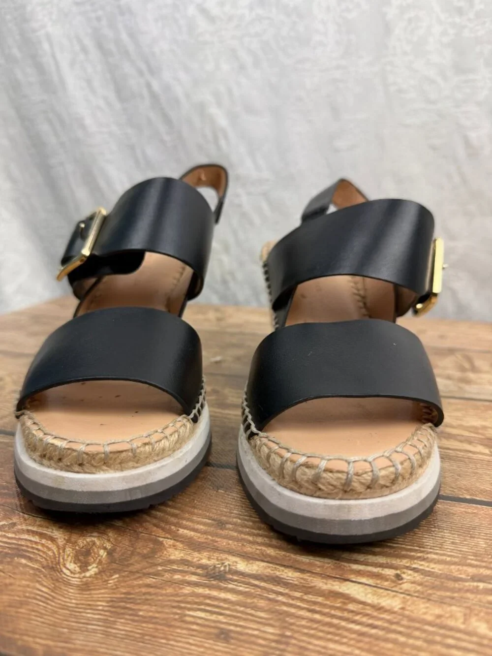 Tommy Hilfiger Women’s Size 6 Black Espadrille Wedge Sandals Bow Ankle Strap